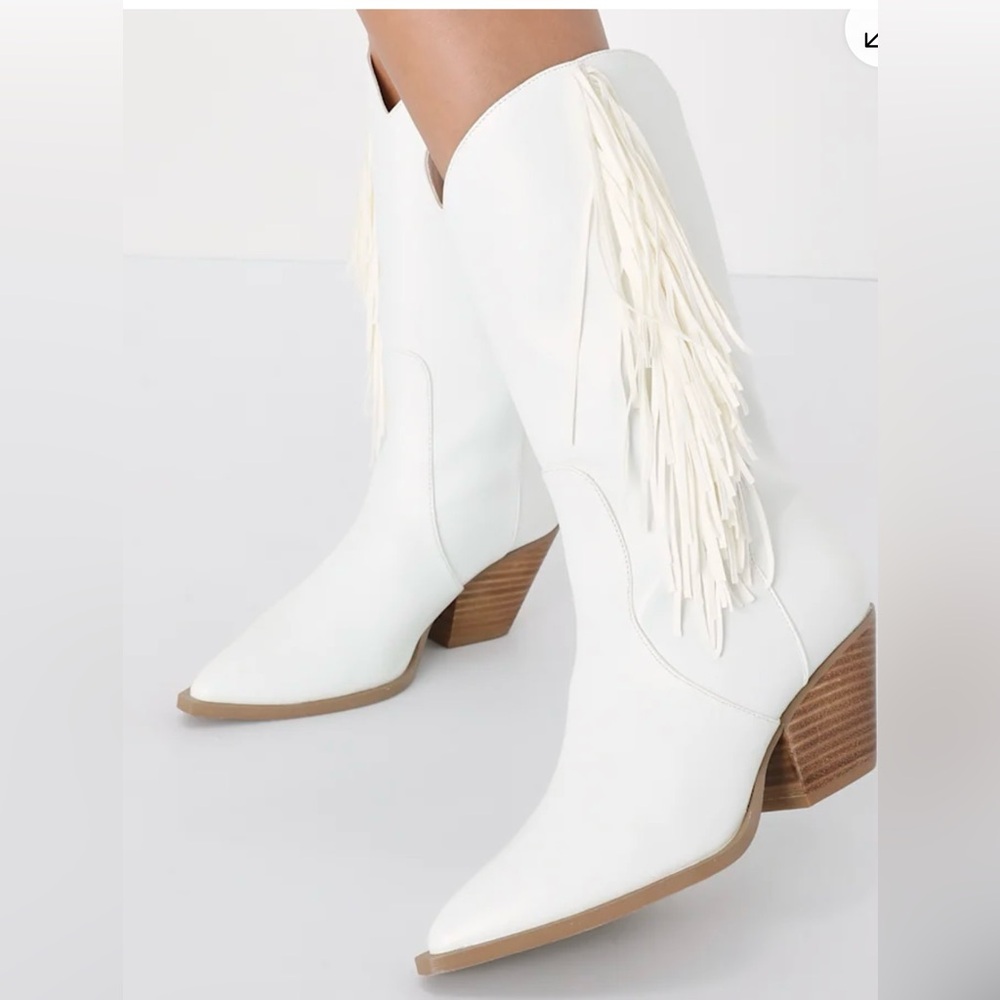 Billini White Fringe Western Cowboy Boots 7 - Picture 2 of 6